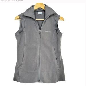 Columbia Fleece Vest Full Zip Sleeveless Mock Neck Outdoor Casual Gray Small